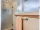 This bathroom features a glass shower and a towel rack with a peach colored towel at 13123 Spica Dr, Lone Tree, CO 80124