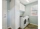 Clean laundry room with white cabinets and modern appliances at 26404 E Caley Dr, Aurora, CO 80016