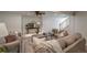 Cozy living room features plush sofas, modern ceiling fan and neutral color palette at 1451 S Quitman St, Denver, CO 80219