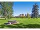 Picnic table on green grass in a park, with trees and city buildings in the background at 1008 N Corona St # 403, Denver, CO 80218