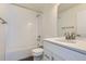 Bathroom with white subway tile shower, vanity with modern hardware at 10251 E 62Nd Pl, Denver, CO 80238