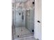 Modern glass shower featuring stylish tile work and black fixtures at 14546 Pine View Rd, Larkspur, CO 80118