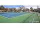 Well-maintained tennis court with vibrant colors and nets, surrounded by trees and greenery at 13661 E Marina Dr # 406, Aurora, CO 80014