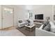 Cozy living room features neutral paint, ample light from the large windows, and a ceiling fan at 1708 Akron St, Aurora, CO 80010