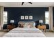 Comfortable bedroom with accent wall, matching nightstands, and plush bedding at 3473 Beeler St, Denver, CO 80238