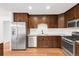 Bright kitchen featuring stainless steel appliances, wood cabinets, and subway tile backsplash at 4545 E Harvard Ave, Denver, CO 80222