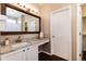 Bathroom boasts granite countertop, updated vanity, and dark floors at 3564 S Jebel Cir, Aurora, CO 80013