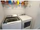 Modern laundry room with front load washer and dryer set and storage shelving at 188 S Waterloo St, Aurora, CO 80018