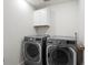 Laundry room equipped with modern LG front-load washer and dryer units at 9446 Quintero St, Commerce City, CO 80022