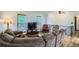 Comfortable living room with modern railing, wood floors and large sectional sofa at 11200 W 102Nd Ave, Broomfield, CO 80021