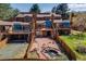 Aerial view of backyard with pond and multi level decks at 163 Ward Ct, Lakewood, CO 80228