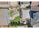 Aerial view of a backyard featuring a patio with pergola, and a well-manicured lawn at 3207 N Marion St, Denver, CO 80205