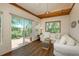 Bright living room with wood beams, lots of natural light and backyard access at 8853 N Awl Rd, Parker, CO 80138