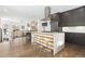 Modern kitchen with island, stainless steel appliances, and hardwood floors at 6860 E Lowry Blvd, Denver, CO 80230