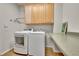 Functional laundry room with modern appliances, countertop space, and cabinetry at 10653 W Parkhill Dr, Littleton, CO 80127