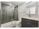 Updated bathroom with a tiled shower, modern vanity, and sleek fixtures, offering a spa-like retreat at 627 Millbrook Cir, Castle Rock, CO 80109