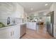 Open concept kitchen with white cabinetry, stainless steel appliances, flowing into the living room and dining areas at 3216 Elizabeth, Denver, CO 80205