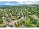 Wide aerial view of a verdant neighborhood, showcasing tree-lined streets and homes with mature landscaping at 12176 W Ohio Pl, Lakewood, CO 80228