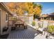 Back deck with picnic table and fall foliage at 11177 W 68Th Pl, Arvada, CO 80004