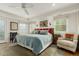 Bright bedroom with a ceiling fan, large bed, windows, and an upholstered armchair at 3168 W 29Th Ave, Denver, CO 80211
