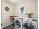 Well-lit laundry room features a washer, a dryer, and a folding counter at 353 Zuniga St, Brighton, CO 80601