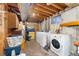Basement laundry area with washer, dryer, and storage at 2730 N Columbine St, Denver, CO 80205