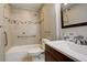Modern bathroom featuring a vanity, updated fixtures, and tiled shower and bathtub at 3550 S Harlan St # 259, Denver, CO 80235
