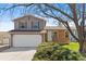 Charming two-story home features a two-car garage, brick accents and a well-maintained front yard at 3732 S Halifax St, Aurora, CO 80013
