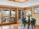 Dining room featuring hardwood floors, a dining table and sliding doors to the deck at 2698 E Cresthill Ave, Centennial, CO 80121