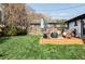 Lush green backyard features elevated deck with outdoor seating and a large grassy area at 11354 Allendale Dr, Arvada, CO 80004