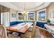 Dining room features a large table, mountain views, and wainscoting at 931 Forest View Rd, Monument, CO 80132