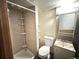 Small bathroom with shower, toilet and sink at 9579 W Coal Mine Ave # D, Littleton, CO 80123