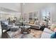 Open-concept living room with large windows, comfortable seating, and hardwood floors at 20234 E Lake Cir, Centennial, CO 80016