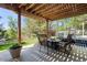 Covered outdoor patio with dining set and lush landscaping at 20234 E Lake Cir, Centennial, CO 80016