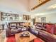 Spacious living room featuring comfortable leather sofas and a wet bar with wine rack at 3002 E Long S Cir, Centennial, CO 80122