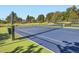 Well-maintained tennis court with green and blue surface and net at 3002 E Long S Cir, Centennial, CO 80122