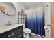 Bathroom with marble vanity and stylish mirror at 100 S Park Ave # E312, Breckenridge, CO 80424