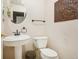 Charming powder room features a pedestal sink, decorative mirror, and a stylish wall hanging at 8095 Bannock Dr, Larkspur, CO 80118