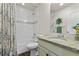 Clean bathroom with granite vanity and shower-tub combination at 4401 Hydrangea Way, Castle Rock, CO 80109