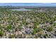 Expansive aerial view of a picturesque neighborhood, lake and city skyline in the distance at 2540 Jay St, Edgewater, CO 80214