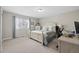 Cozy bedroom with a light-colored bed frame, window with blinds, and a workspace at 13735 Steele Ct, Thornton, CO 80602