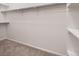 Spacious walk-in closet with built in shelves, soft carpet, and painted white walls at 15501 E 112Th Ave # 15C, Commerce City, CO 80022