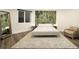 Stylish bedroom with green accent wall, decorative rug and neutral decor at 418 Steele St, Denver, CO 80206