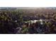 A high angle view showing the property nestled amongst trees, near a lake, and close to businesses at 10158 E Fair Cir, Englewood, CO 80111