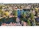 Scenic aerial view of a tranquil pond surrounded by lush trees and beautiful houses at 10158 E Fair Cir, Englewood, CO 80111