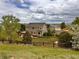 Spacious backyard features lawn, garden, trees, patio area, and a scenic view with partly cloudy skies at 11895 Hitching Post Ct, Parker, CO 80134