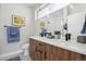 Bathroom featuring double sinks, wood vanity, and a large mirror at 1286 Raleigh St, Denver, CO 80204