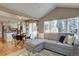 Open concept living with kitchen and dining access and large windows offering natural light at 6719 E Costilla Cir, Centennial, CO 80112