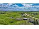 Expansive aerial view of a green, rural neighborhood with homes, distant mountain views, and winding roads at 1166 Belgian Trl, Elizabeth, CO 80107