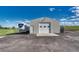 A detached garage or workshop building with an RV parked next to it on a large lot at 1166 Belgian Trl, Elizabeth, CO 80107